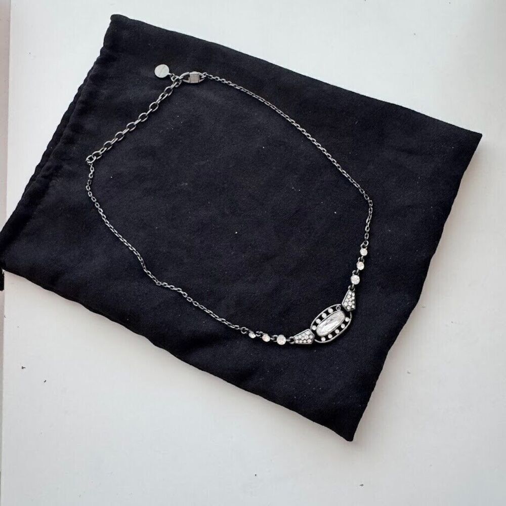 Givenchy Multi Crystal Gunmetal Neck Necklace Rhinestone Adjustable Oval Pendant